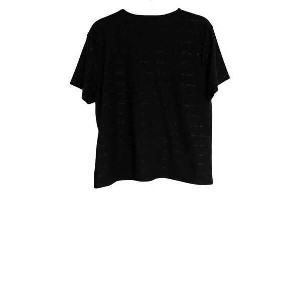 Sag Harbor Womens L Top Black on Black Textured Striped Short Sleeve Y2K Casual - Picture 2 of 9